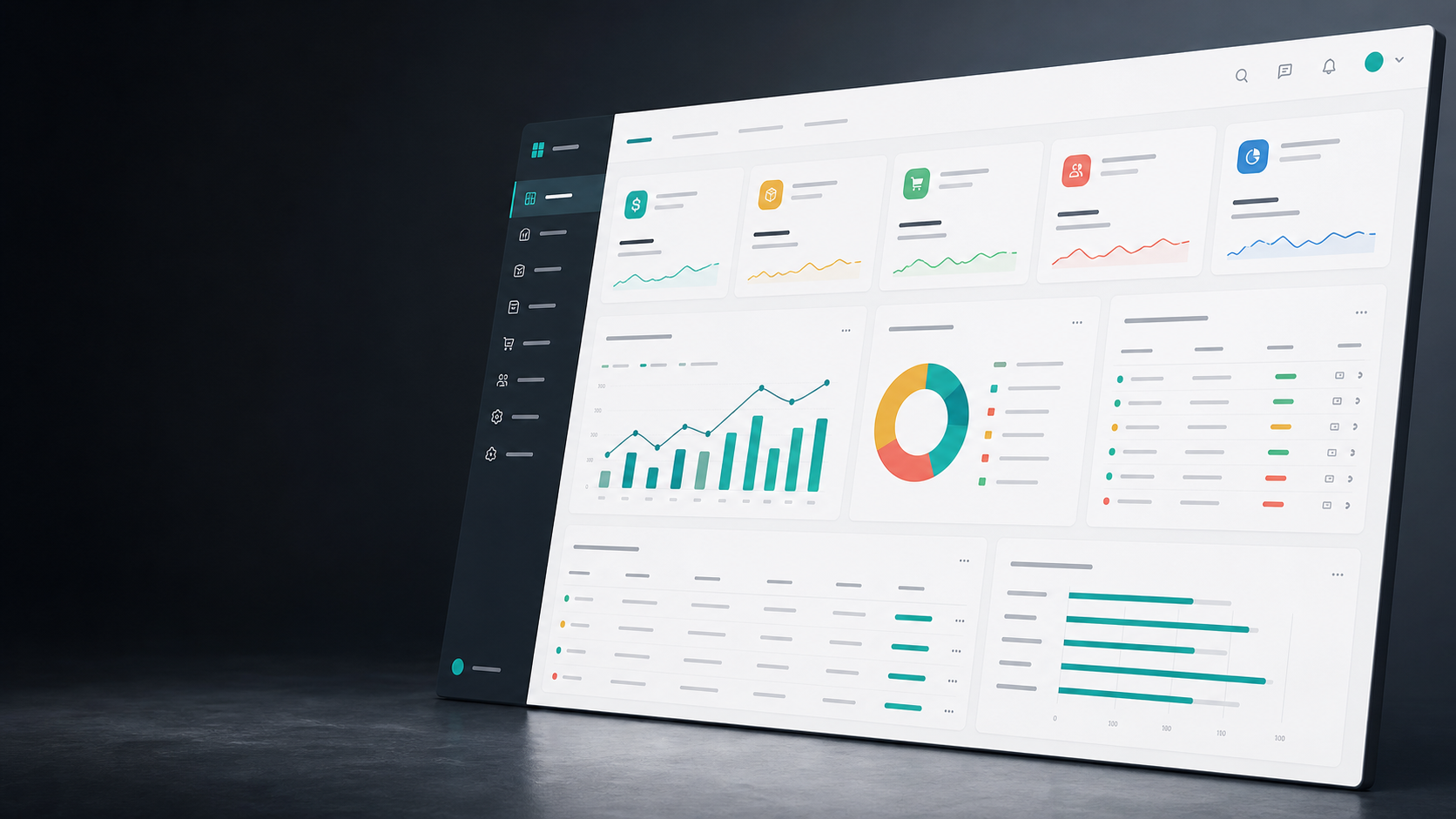 Panel de Ultimate ERP con indicadores, graficos y resumenes operacionales
